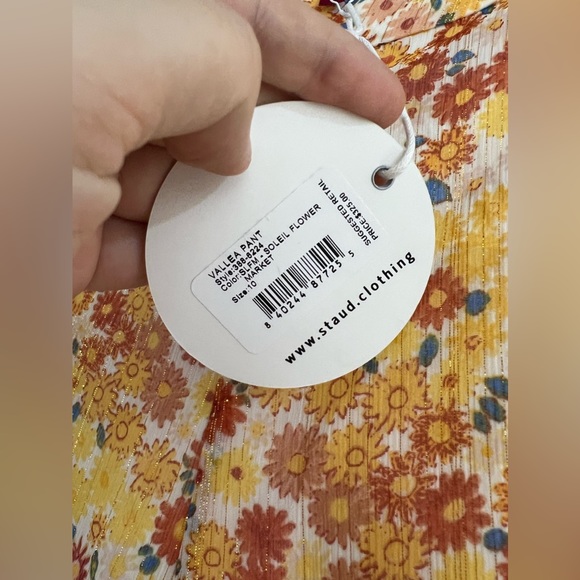 NWT STAUD yellow floral chiffon Flowy pants - Picture 10 of 12